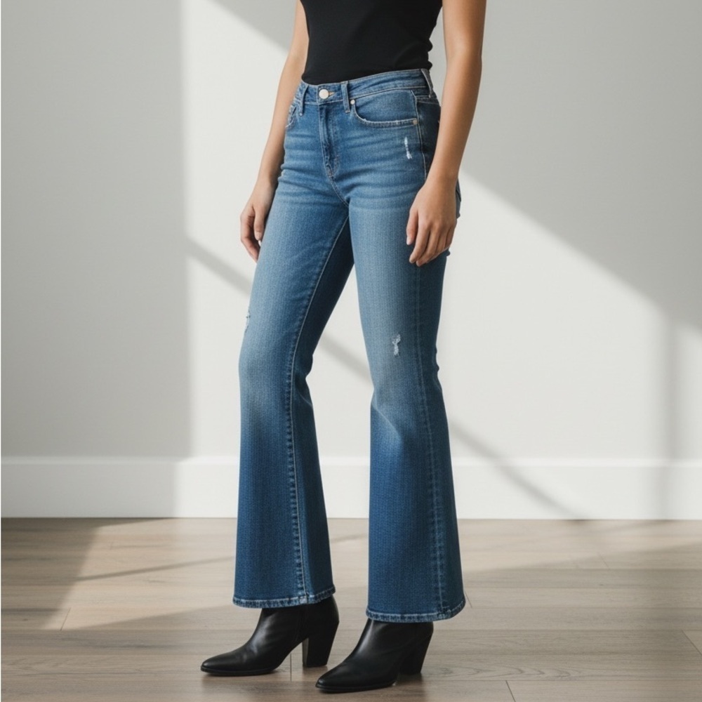 FRAME Le Bell Mid-Rise Flare Jeans 27 Blue Denim 70s Bohemian Coastal Cowgirl